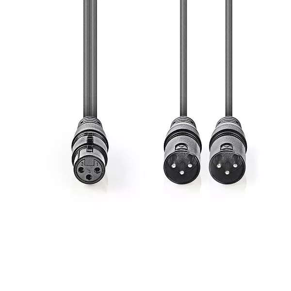Cablu audio balansat stereo 2x XLR 3-pini tata - XLR 3-pini mama 1.5m gri Nedis – IoElectronice.ro [2]