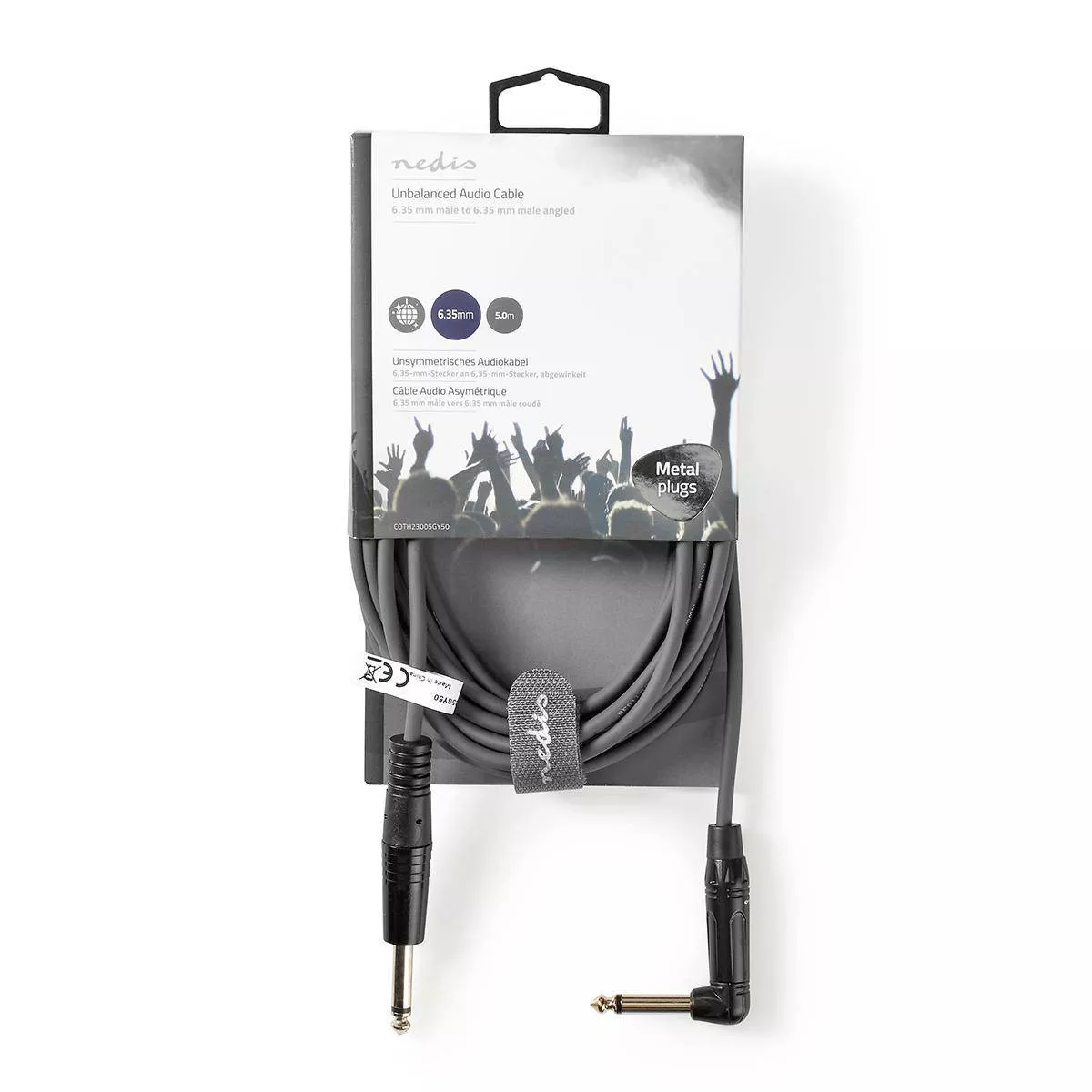 Cablul audio mono 6.35 mm tata - 6.35 mm tata cotit, 5m, gri, NEDIS, pentru instrumente și microfoane [3]