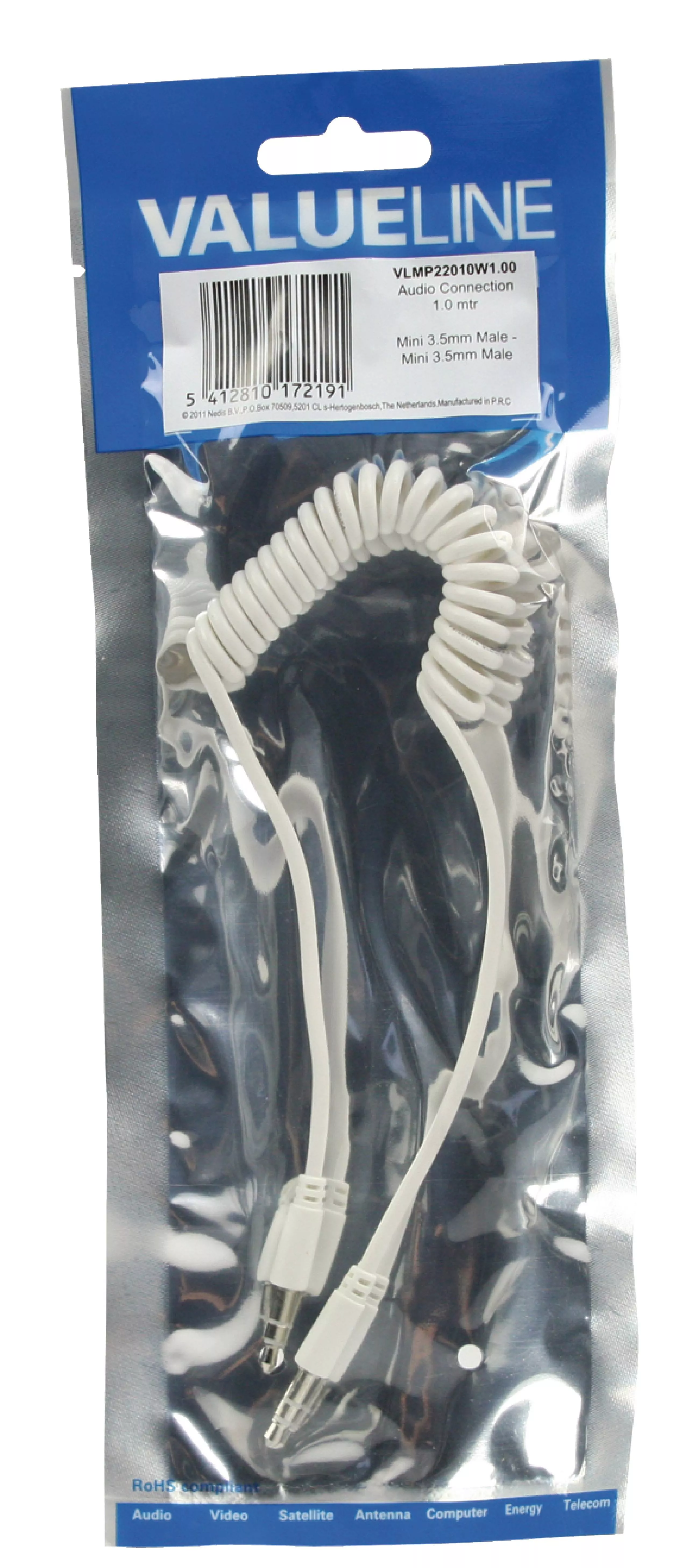 Cablu audio JACK spiralat 3.5 mm stereo tata la 3.5 mm stereo tata 1m Valueline – IoElectronice.ro [2]