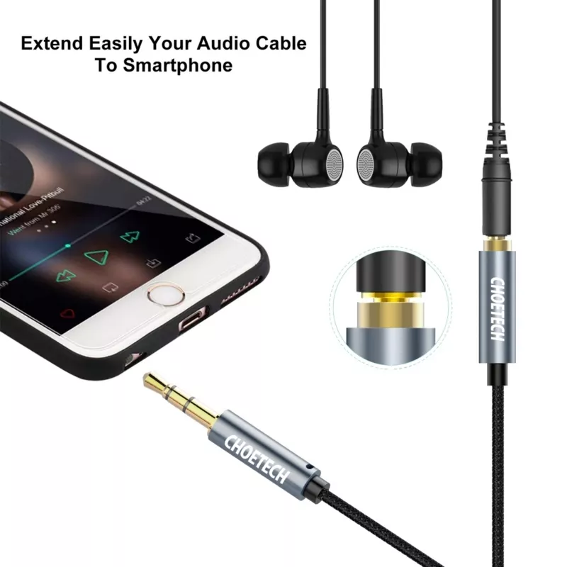 Cablu audio jack stereo Choetech AUX002 3.5 mm tata - 3.5 mm tata 1.2m negru - IoElectronice.ro [2]