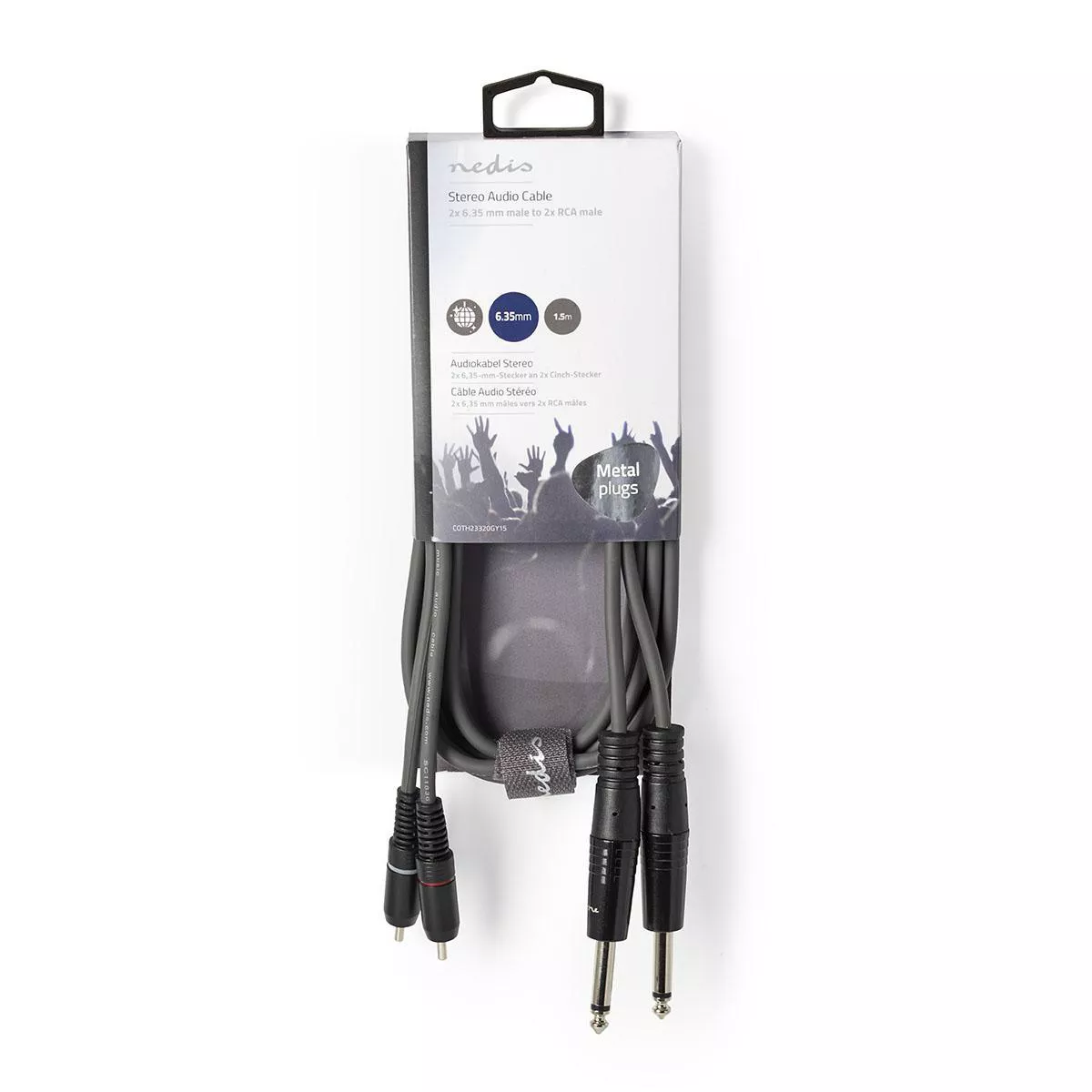 Cablu audio stereo 2x 6.35 mm Jack tata - 2x RCA tata 1.5m gri Nedis [3]