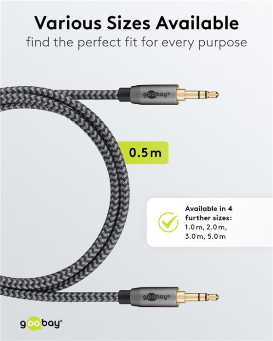 Cablu audio stereo AUX Jack 3.5 mm tata-tata 0.5m negru Goobay [4]