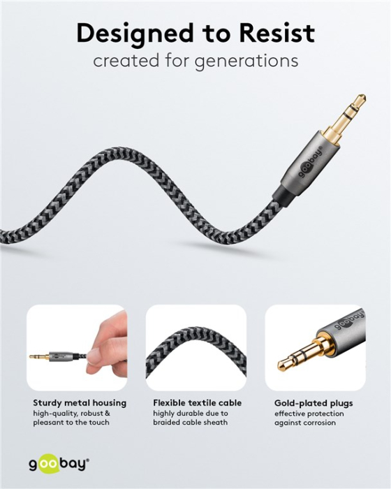 Cablu audio stereo AUX Jack 3.5 mm tata-tata 0.5m negru Goobay [3]