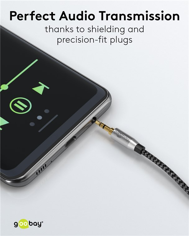 Cablu audio stereo AUX Jack 3.5 mm tata-tata 0.5m premium extrem de flexibil textil negru Goobay Plus 65272 – IoElectronice.ro [7]