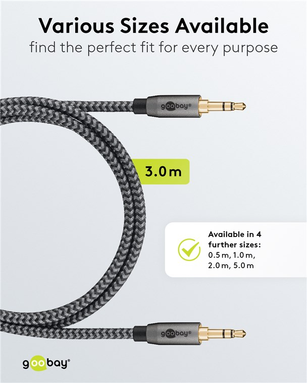 Cablu audio stereo AUX Jack 3.5 mm tata-tata 3m premium extrem de flexibil textil negru Goobay Plus 65275 [5]
