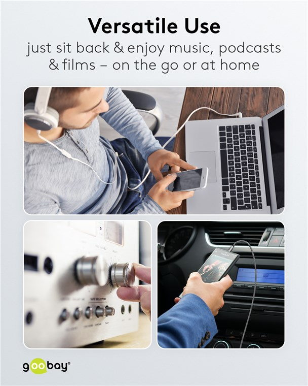 Cablu audio stereo AUX Jack 3.5 mm tata-tata 3m premium extrem de flexibil textil negru Goobay Plus 65275 [7]