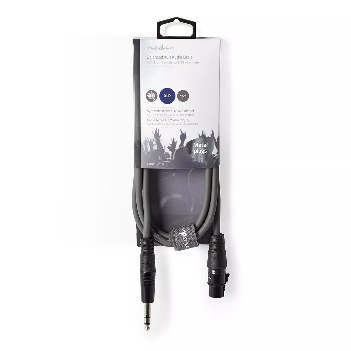 Cablul audio stereo XLR 3-Pini mama - 6.35mm Jack tata, 1.5m, gri, pentru instrumente și microfoane, calitate Nedis [3]