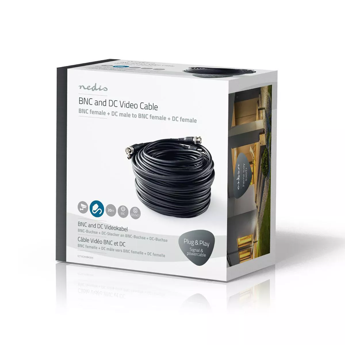 Cablu Coaxial de Securitate CCTV RG59 20m cu Conectori BNC și Alimentare DC, Negru, Calitate Înaltă [3]