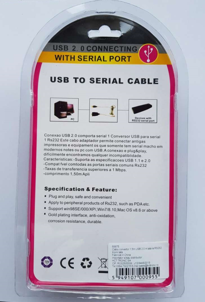 Cablu convertor USB la DB9 serial RS232 Windows Vista 7 10 1.5m – IoElectronice.ro [2]
