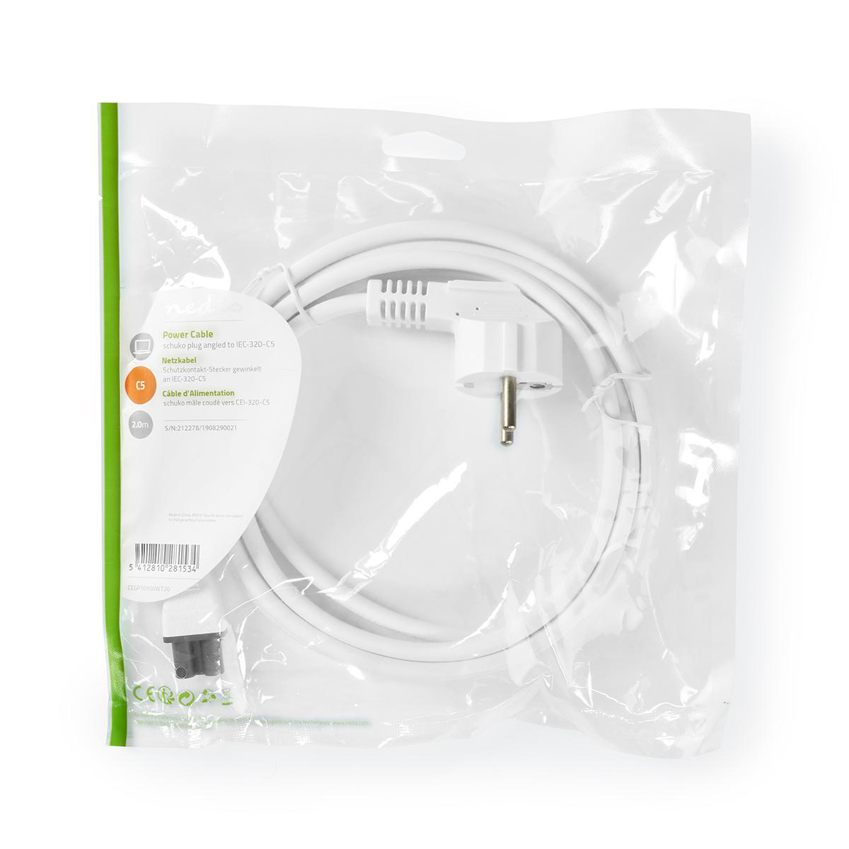 Cablu de alimentare Schuko tata cotit - IEC-320-C5 2m 3x0.75mm2 10A alb Nedis [3]