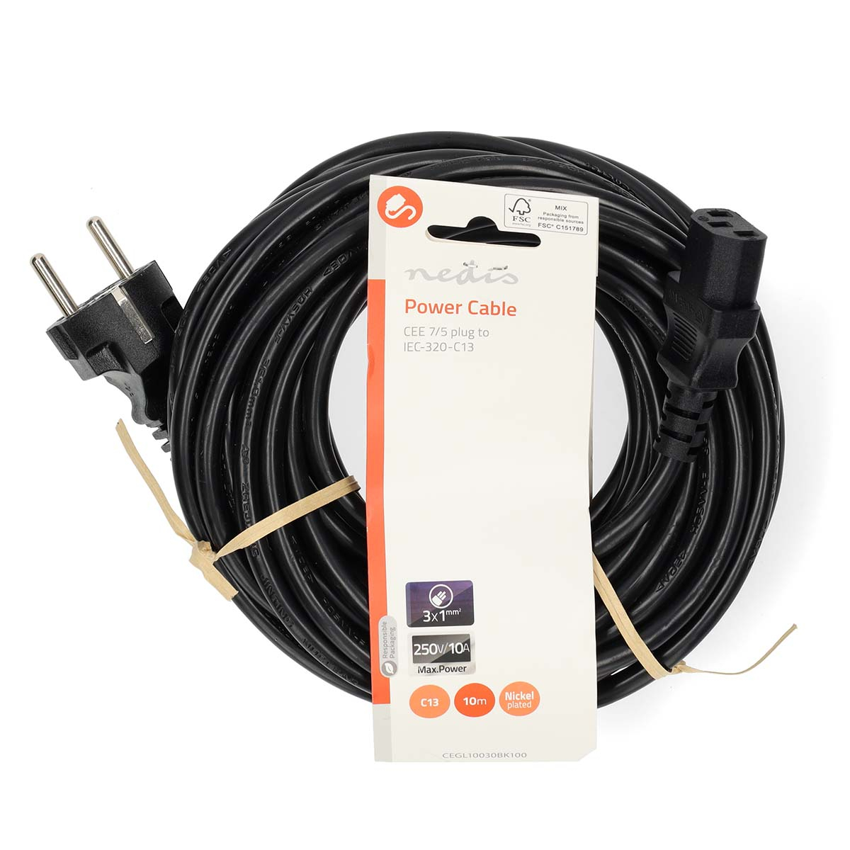 Cablu de alimentare Schuko tata - IEC-320-C13 10m 3x1mm2 cupru negru Nedis CEGL10030BK100 [3]