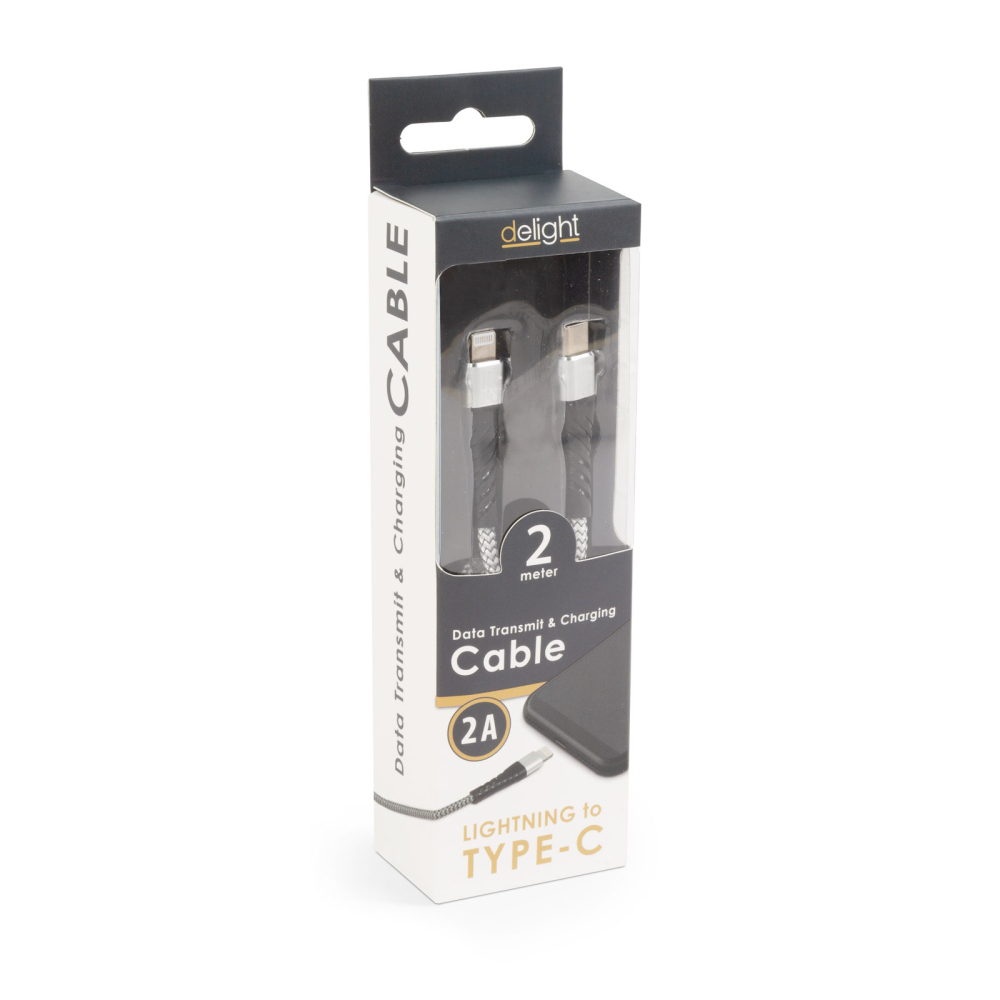 Cablu de date Apple iPhone lightning - USB Type C 2m 2A gri panzat delight – IoElectronice.ro [3]