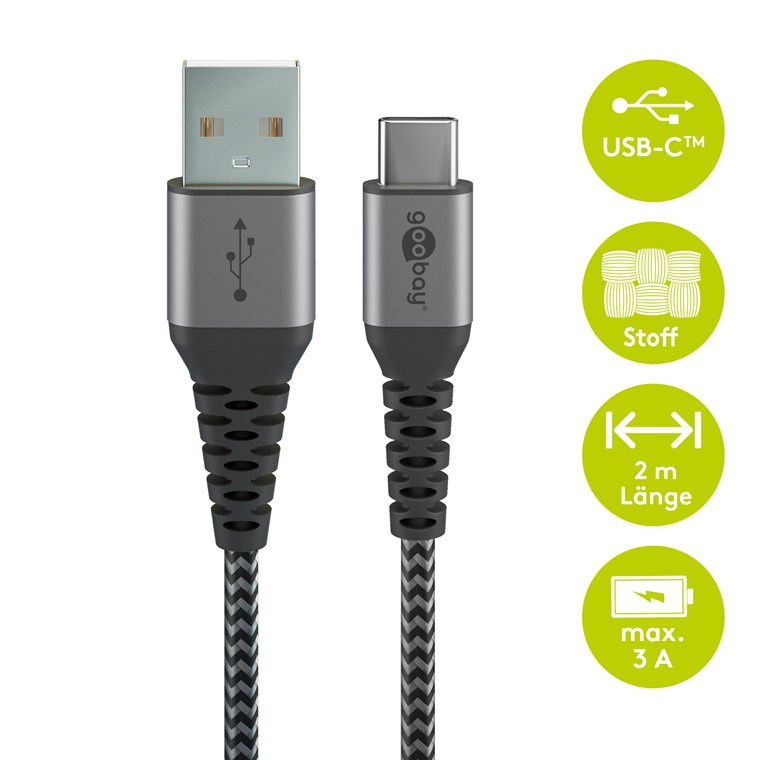 Cablu de date și încărcare USB A - USB Type C 2m gri/argintiu textil flexibil Goobay 49297 – IoElectronice.ro [2]