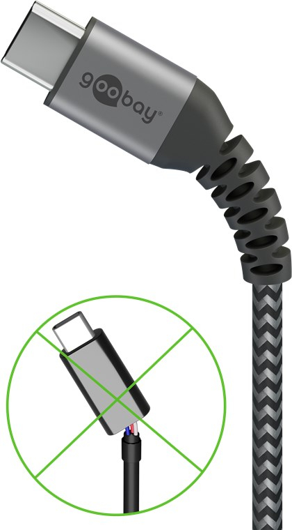 Cablu de date și încărcare USB Type C 1m 3A gri/argintiu textil flexibil Goobay 49296 [2]
