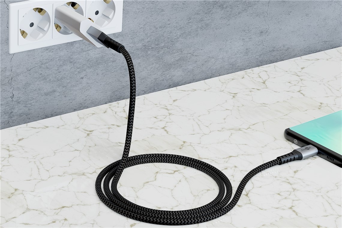 Cablu de date și încărcare USB Type C 1m 3A gri/argintiu textil flexibil Goobay 49296 [8]