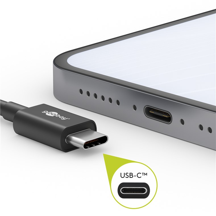 Cablu de date și încărcare USB Type C 1m 3A gri/argintiu textil flexibil Goobay 49296 [6]