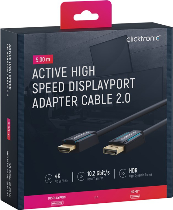 Cablu Clicktronic DisplayPort la HDMI 5m, v2.0, 4K 60Hz, placat cu aur, oxigen free, AWG26, model 44926. [8]