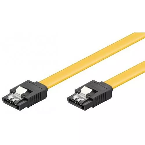 Cablu SATA L-tata 0.3m, 6Gbps, cablu plat, clip, compatibil HDD/SSD/DVD, culoare galben, Goobay [1]