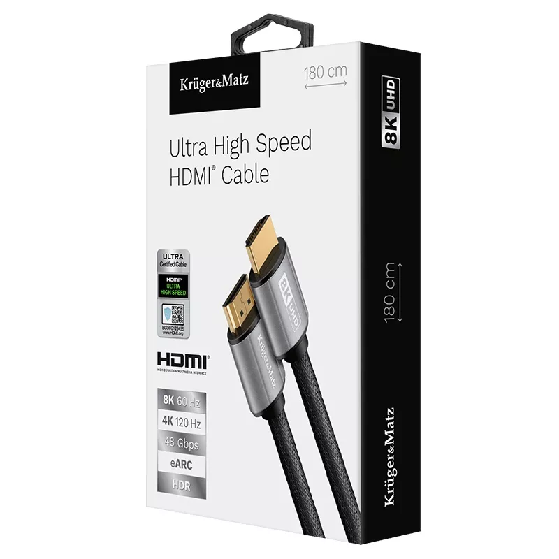 Cablu HDMI 8K V2.1 1.8m Kruger&Matz – Transmisie 48 Gbps, Rezoluție 8K, EARC, HDR, 120Hz [2]