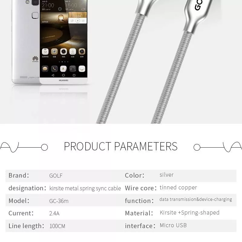 Cablu Kirsite Micro USB Golf 36M argintiu 1m 2.4A Fast Charging – IoElectronice.ro [8]