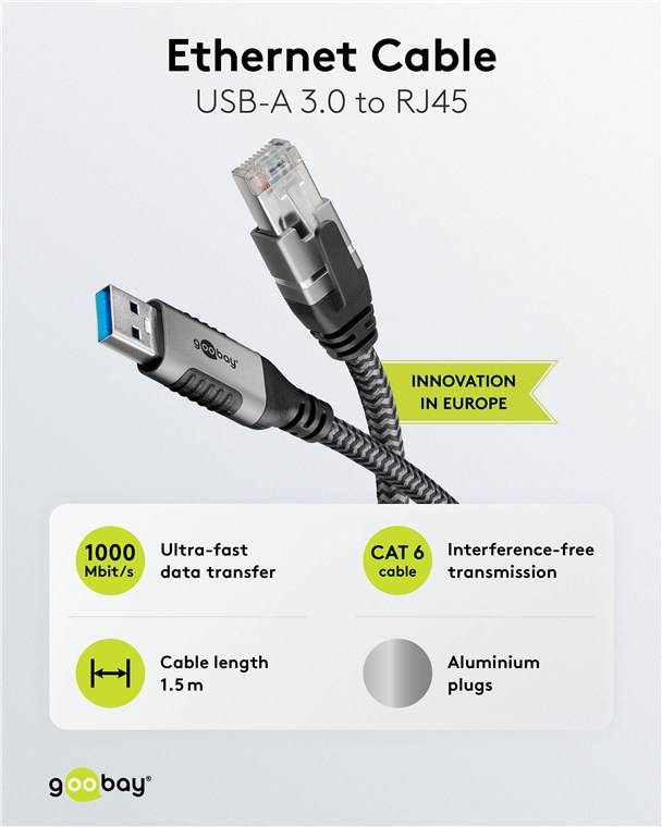 Cablu LAN Ethernet USB-A 3.0 la RJ45 1.5m CAT6 Gbit/s negru Goobay 70497 [2]