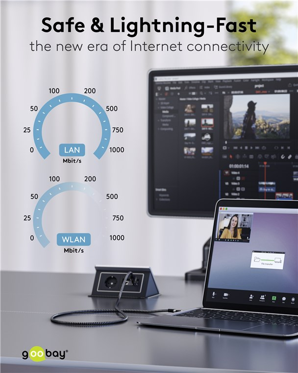 Cablu LAN Ethernet USB-C 3.1 la RJ45 1.5m Cat6 compatibil și pentru Apple Thunderbolt 3 negru Goobay 70697 [5]