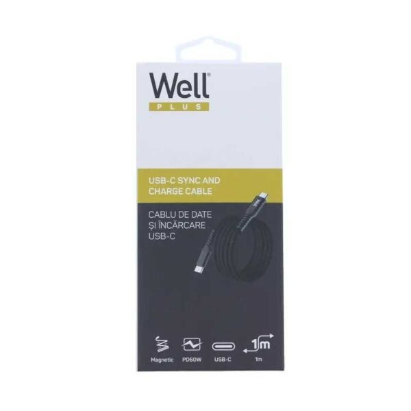 Cablu magnetic USB-C 1m, 60W, negru, aluminiu, încărcare rapidă, compatibil USB-C, durabil și elegant [2]