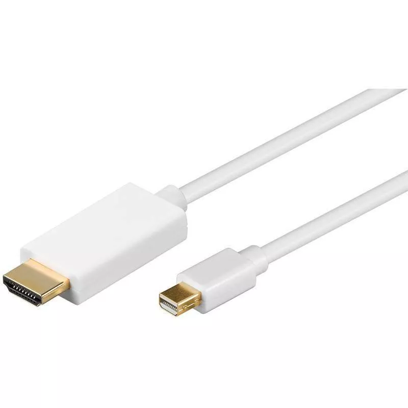 **Titlu imagine SEO:**  Cablu mini DisplayPort la HDMI 2m 4K Ultra HD alb Goobay, adaptor Apple laptop la TV, contacte aurii [1]