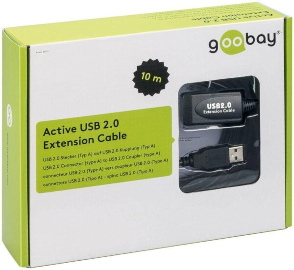 Cablu prelungitor USB 10m extensibil până la 20m, compatibil Windows & Mac, contacte aurite, cablu activ USB 2.0 negru [2]