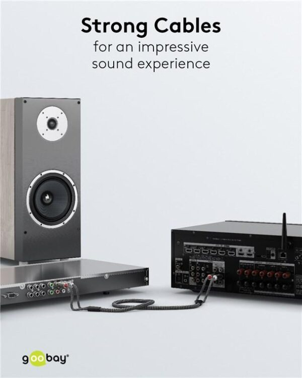Cablu stereo RCA 2x Tata, 2m, flexibil, textil negru, premium, Goobay Plus 65293 pentru sistem hi-fi și home cinema [4]