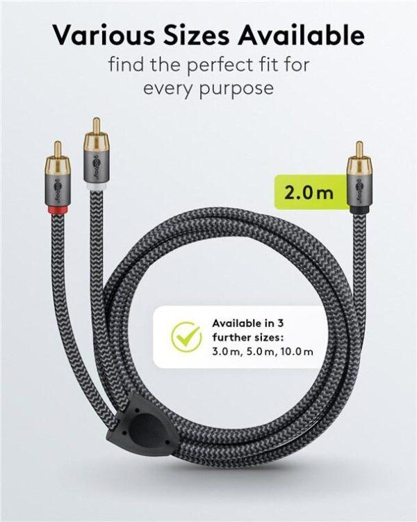 Cablul Subwoofer Premium RCA Y 2m, Flexibil, Negru, Goobay Plus 65300 – Sunet Puternic și Clar [4]