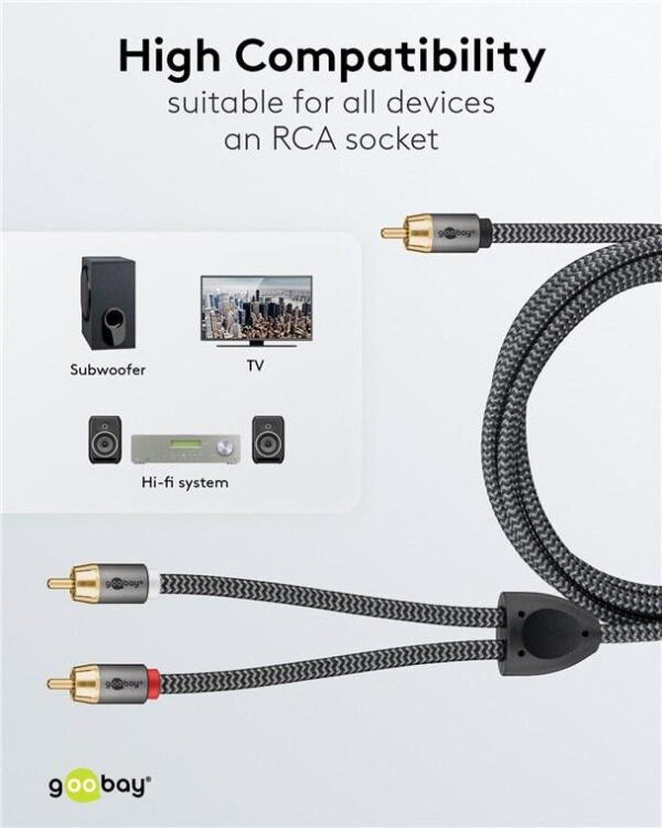 Cablul Subwoofer Premium RCA Y 2m, Flexibil, Negru, Goobay Plus 65300 – Sunet Puternic și Clar [11]