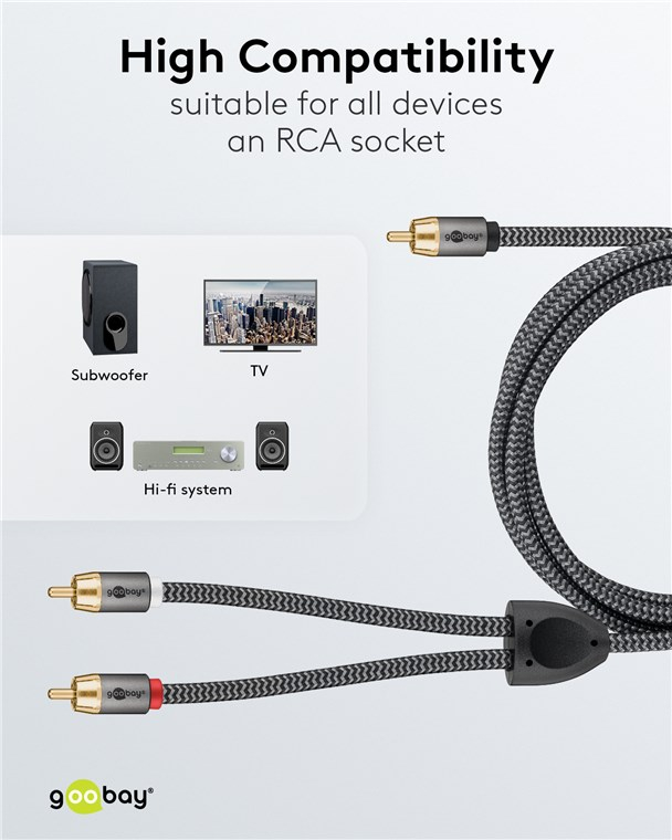 Cablu subwoofer premium flexibil RCA Y 5m RCA tată - 2x RCA tată negru Goobay Plus 65302 – IoElectronice.ro [7]