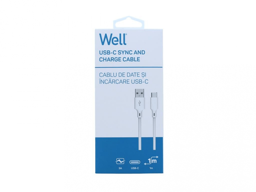 Cablu USB 2.0 A tata - USB Type C, 1m, 3A, Alb, Viteză 480Mbps, TPE, Perfect pentru Încărcare și Transfer Date [2]