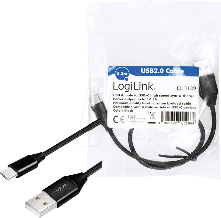 Cablu USB 2.0 A - USB type C 0.3m negru LOGILINK CU0139 – IoElectronice.ro [4]