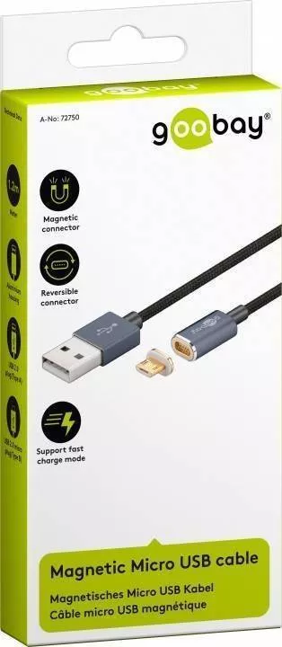 Cablu USB 2.0 micro USB magnetic 1.2m negru Goobay, compatibil cu dispozitive Android și încărcare rapidă [5]