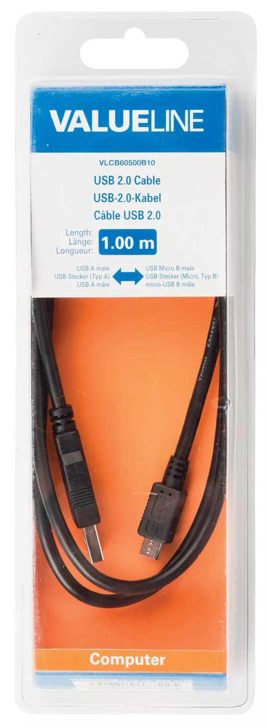 Cablu USB 2.0 tata - micro USB tata 1m negru VALUELINE – IoElectronice.ro [2]