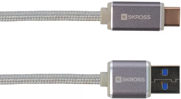 Cablu USB 2 in 1 cu conector USB Type C argintiu 1m protecție metalică Steel Line Skross – IoElectronice.ro [1]