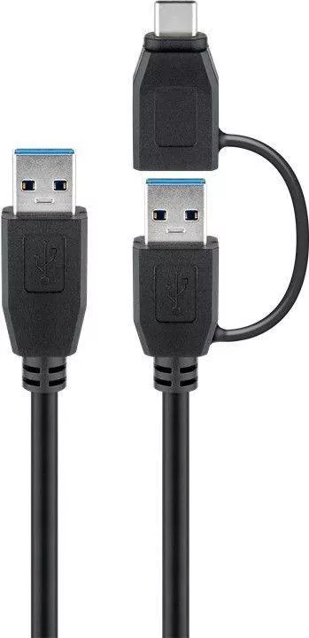Cablu USB 3.0 A tata cu adaptor USB A tata la USB Type C tata 0.5m 5Gbit/s negru Goobay – IoElectronice.ro [1]