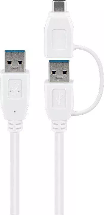 Cablu USB 3.0 A tata-tata cu adaptor USB A mama la USB Type C tata 0.5m 5Gbit/s alb Goobay – IoElectronice.ro [1]