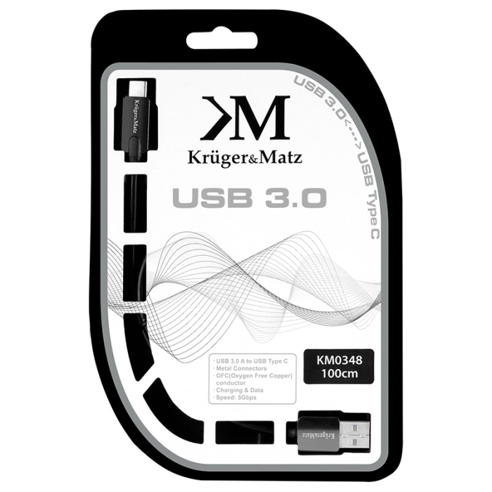 Cablu USB 3.0 cu USB Type C 1m Kruger&Matz, conectori USB A și USB Type C, dublu ecranat, 24 luni garanție. [4]