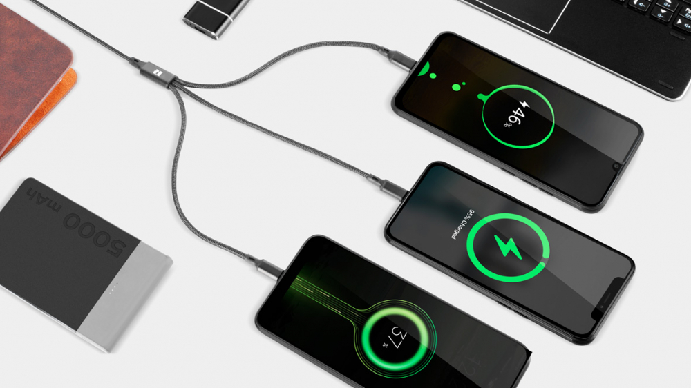 Cablu USB 3in1 1m Lightning, USB-C, Micro USB - Compatibil iPhone, Tablete și E-Book Reader, Roșu [3]