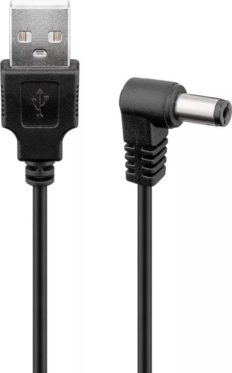 Cablul USB-DC 5.5x2.1mm Goobay, 0.5m, Conexiune Unghiulară, Putere 5V, Culoare Negru [1]