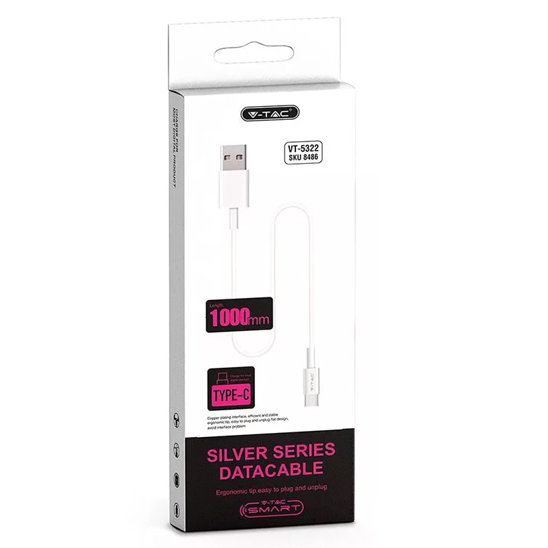 Cablu USB Type C 1m 2.4A alb SILVER EDITION V-TAC SKU-8486 – IoElectronice.ro [2]
