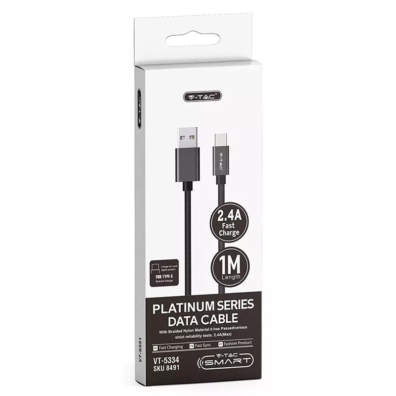 Cablu USB TYPE C 1m negru 2.4A PLATINUM EDITION V-Tac SKU-8491 – IoElectronice.ro [3]