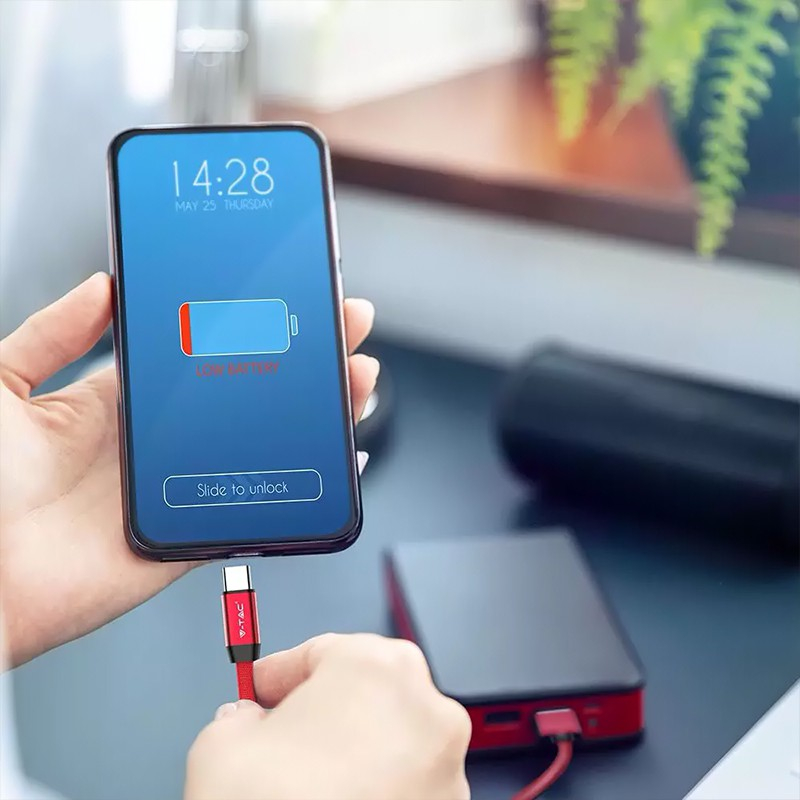 Cablu USB TYPE C 1m plat roșu 2.4A RUBY EDITION V-Tac SKU-8631 – IoElectronice.ro [4]