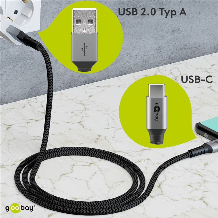 Cablu USB type C la USB-A 2.0 0.5m învelis textil cu conector metal 3A 60W 49295 Goobay [6]