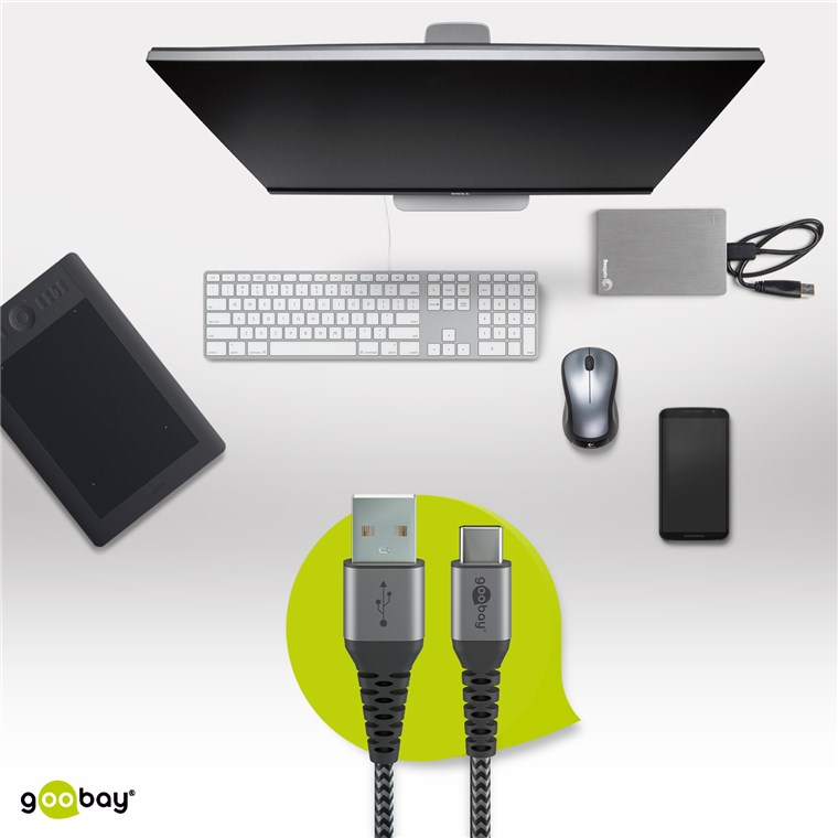 Cablu USB type C la USB-A 2.0 0.5m învelis textil cu conector metal 3A 60W 49295 Goobay [5]