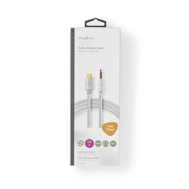 Cablu USB TYPE C tata - Jack 3.5 mm tata 1m aurit argintiu Nedis – IoElectronice.ro [3]