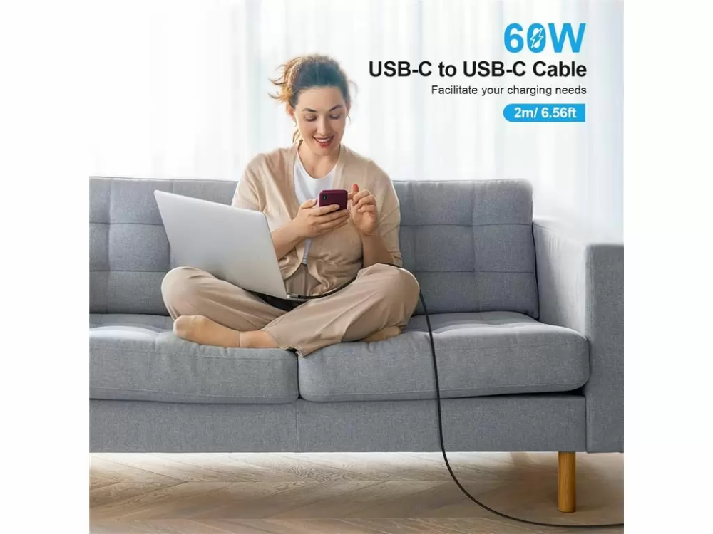 Cablu USB type C - USB type C PD 60W 3A 2m negru textil Choetech XCC-1015-BK – IoElectronice.ro [5]